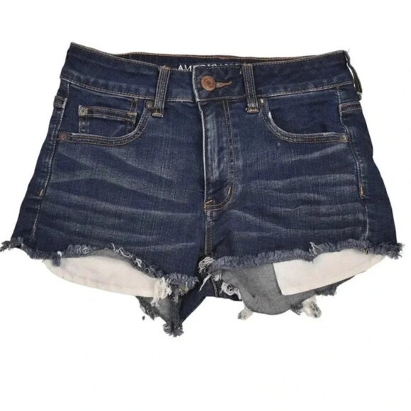 American Eagle Hi-Rise Shortie Jean Shorts Denim Dark Wash Size  4 - Picture 2 of 6